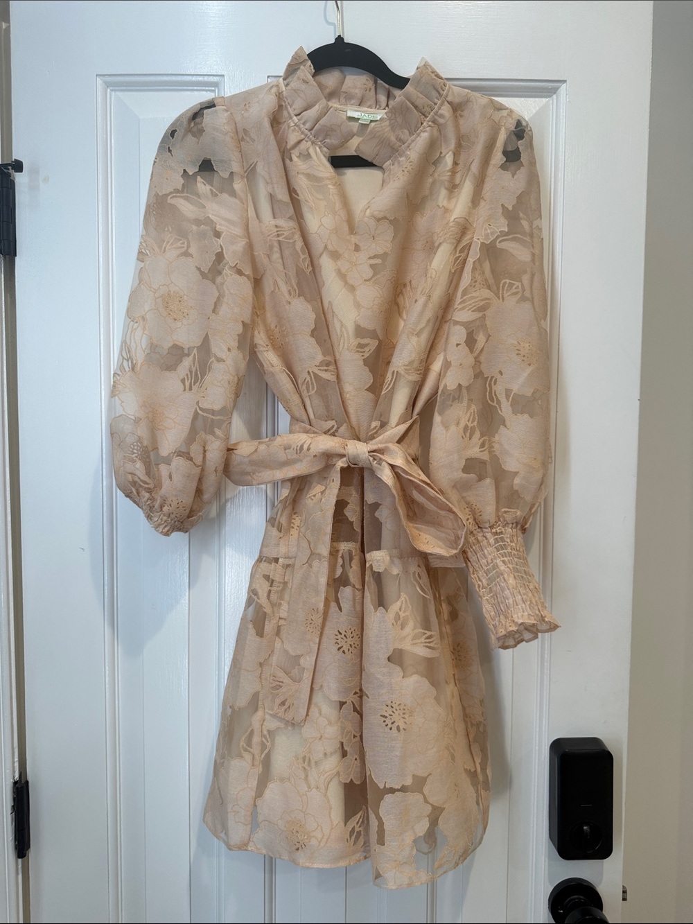 Jade XS neutral Sheer Floral Tie-Waist Dress - beige